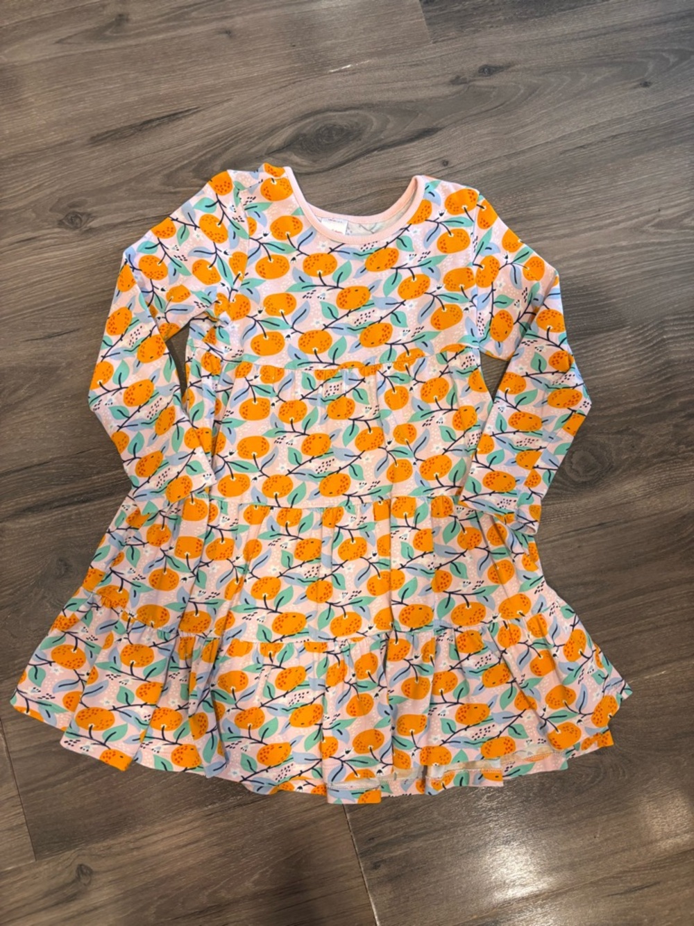 Hanna Andersson Orange & Pink Fruit Print Long Sleeve Tiered Skater Dress